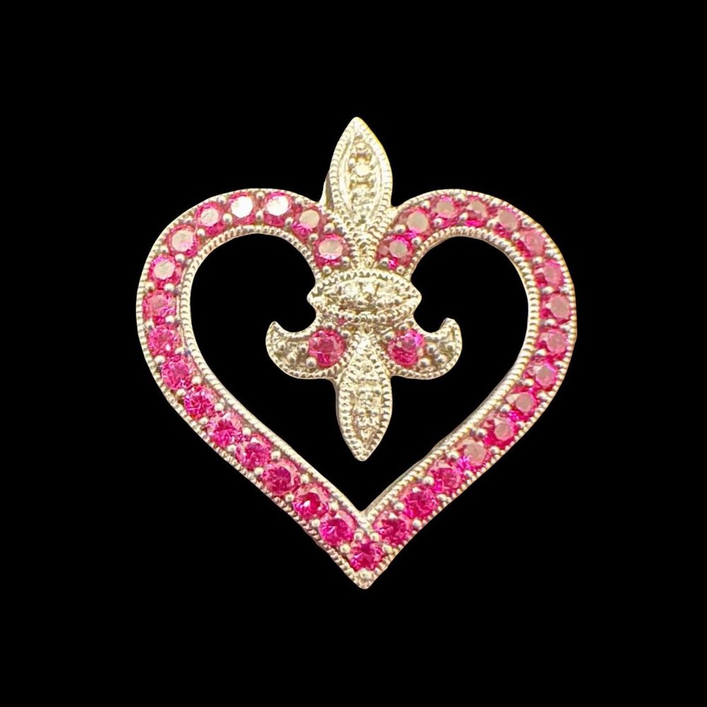Heart Pendant Created Rubies Diamond Silver